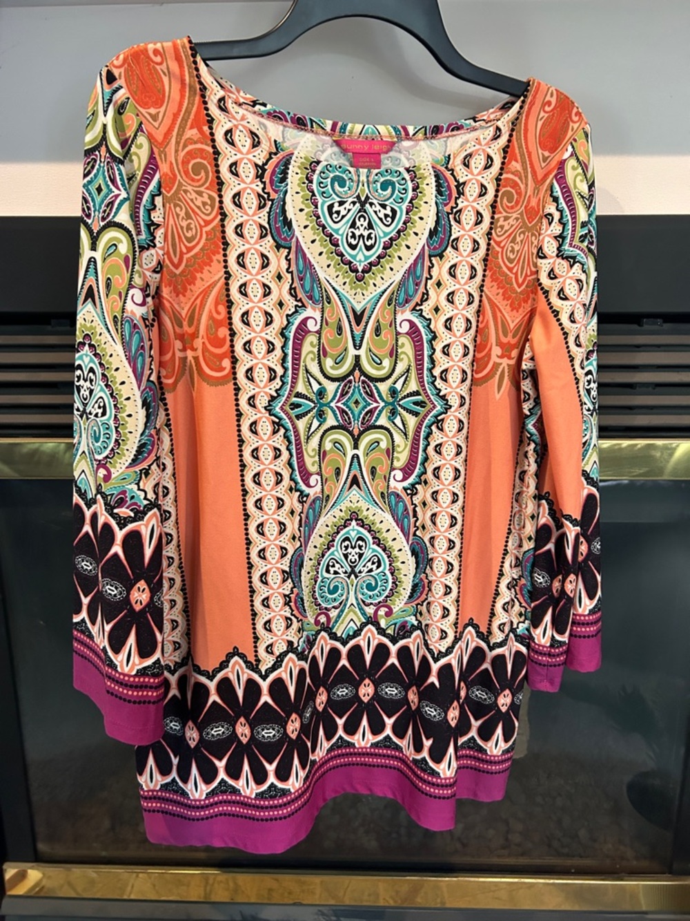 Sunny Leigh Coral Multicolor Paisley Printed Long Sleeve Scoop Neck Top